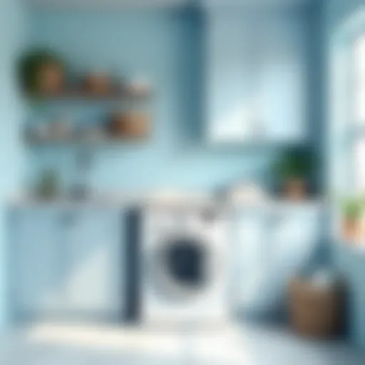 A serene laundry room painted in soft blue