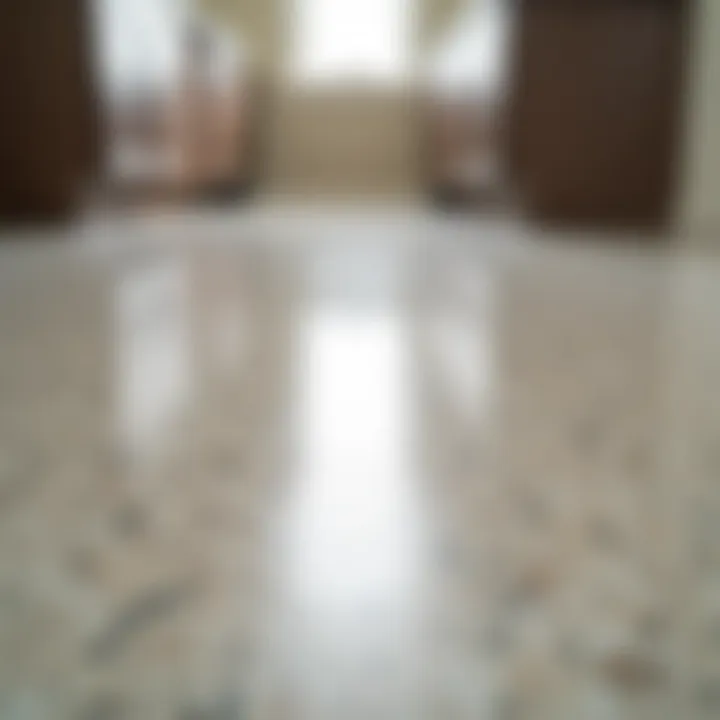 Close-up of the glossy finish of epoxy flooring