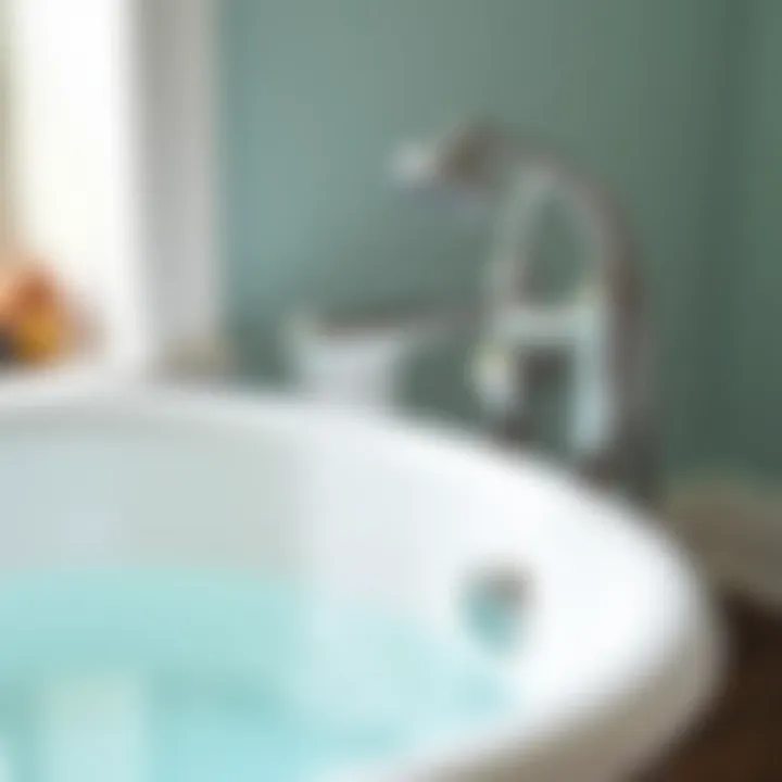 Close-up of a stylish showerhead on a clawfoot bathtub