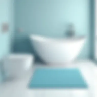 Light blue bath mat paired with modern bathroom fixtures