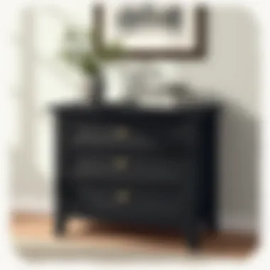 Stylish black wood nightstand with decorative elements