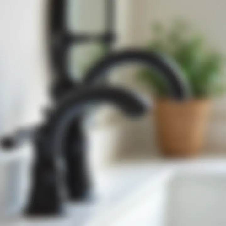 Close-up view of the matte finish on black copper faucet