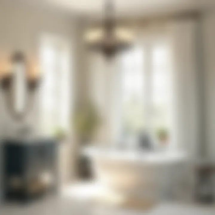 Chic vintage chandelier paired with classic bathroom decor