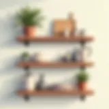 Rustic wooden shelf with decorative items