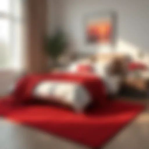 Elegant red throw rug enhancing bedroom decor