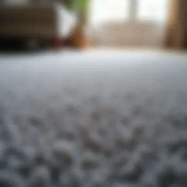 A close-up of a textured gray carpet showing its detail