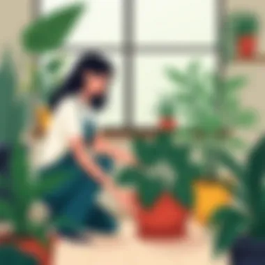 Person tending to indoor plants with care