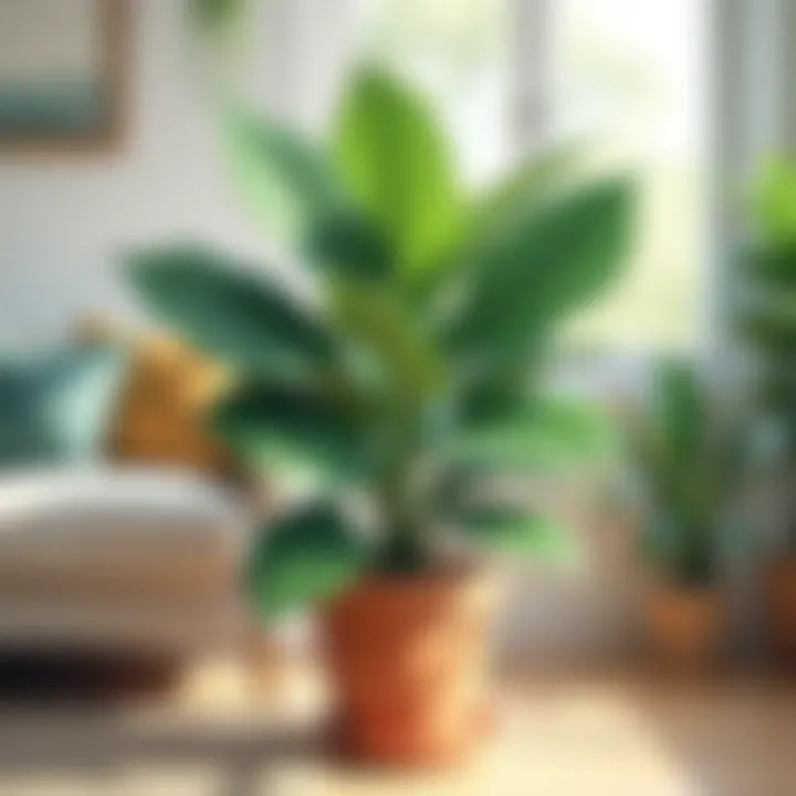 ZZ plant displaying glossy leaves in a cozy living room