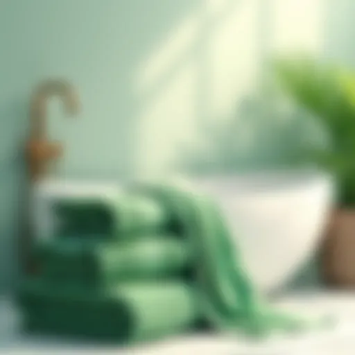 Luxurious green bath towels displayed elegantly in a serene bathroom setting