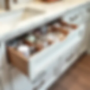 Organized Essentials in Narrow Storage Drawers Organized narrow storage drawers with bathroom essentials