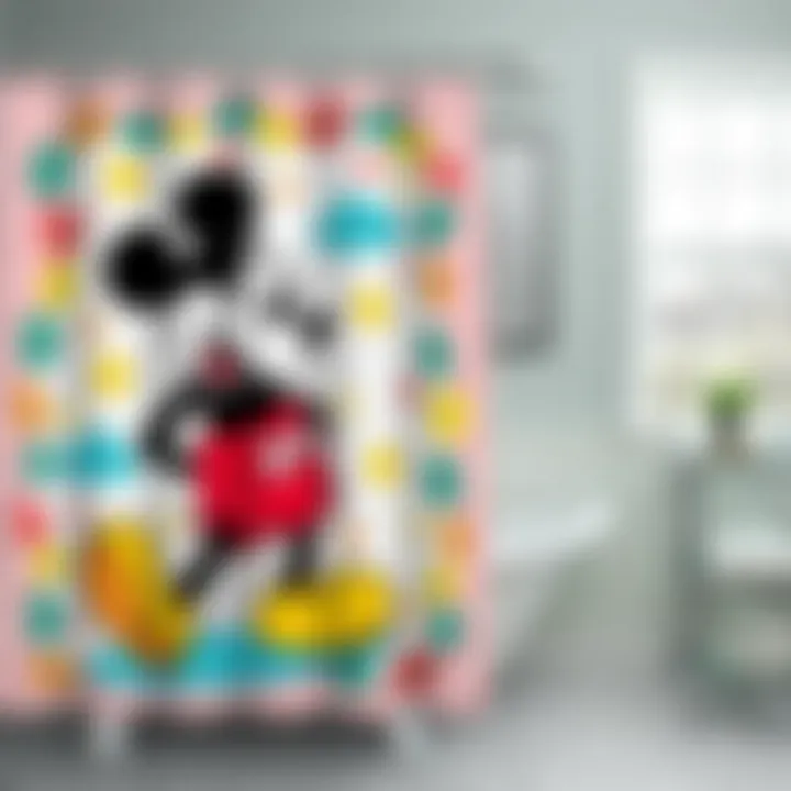 Colorful Mickey Mouse-themed shower curtain