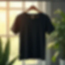 A vibrant black shirt hanging in sunlight, showcasing color retention