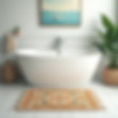 Aesthetic Appeal of the Coastal Bath Mat Stylish coastal bath mat in a serene bathroom setting
