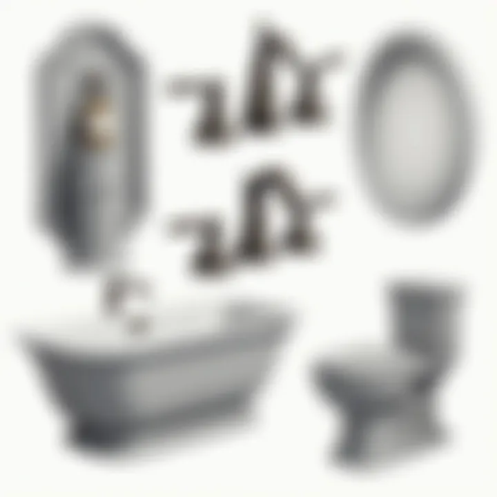 Variety of gray bathroom fixture styles and finishes